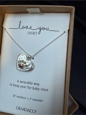 Demdaco Love You Locket Silver Necklace with Gold Paw Accent